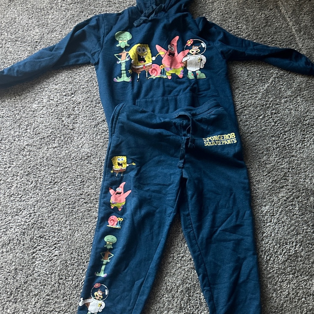 SpongeBob SquarePants Matching Set Blue Hoodie Sweater and Sweatpants